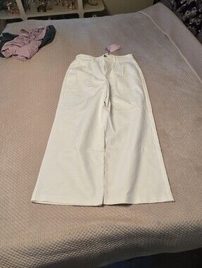 Anthropologie Cream Wide Leg   Jeans